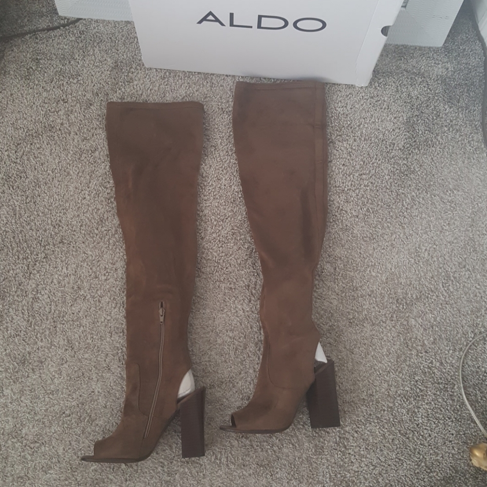 Taupe thigh high boots